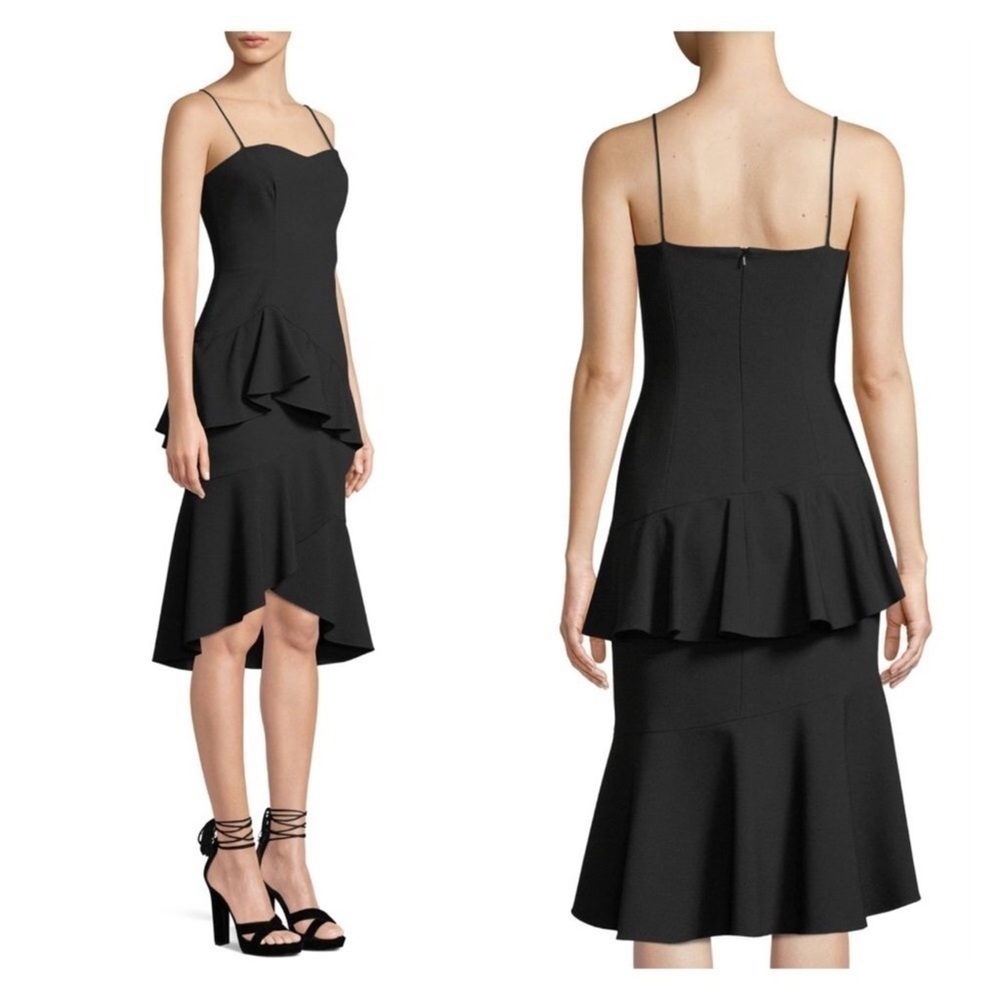 BLACK HALO Size 2 Black Barbado Slip Dress Fitted‎ Dark Romantic Witchy Fairy